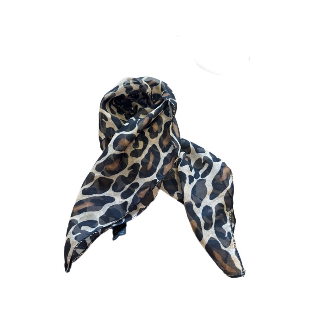 Unbranded Leopard Scarf Women OS Brown Excellent Sheer Animal Print Square